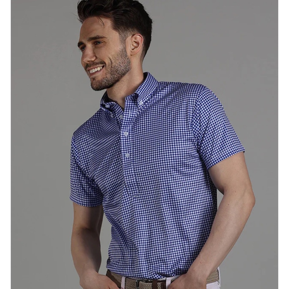 NWT Collars & Co Oxford Button Down Collar Polo blue gingham small